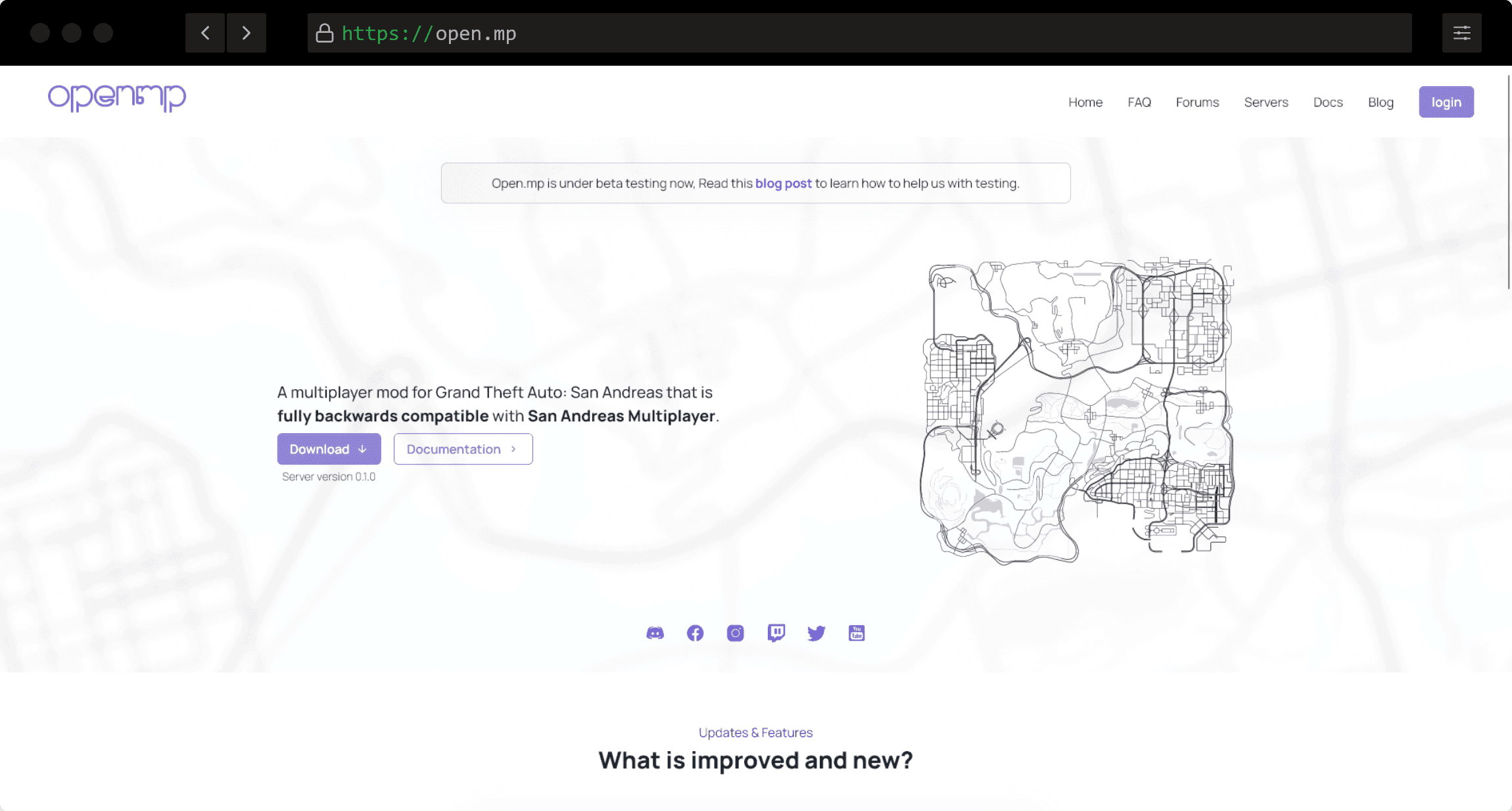 Screenshot of the landing page of open.mp